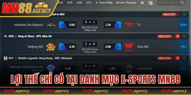 Lợi thế chỉ có tại danh mục E-sports MN88