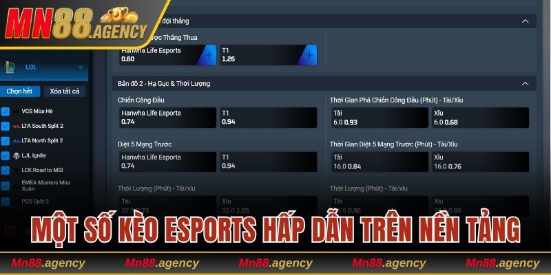 Một số kèo esports hấp dẫn trên nền tảng