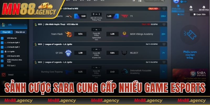 Sảnh cược Saba cung cấp nhiều game esports