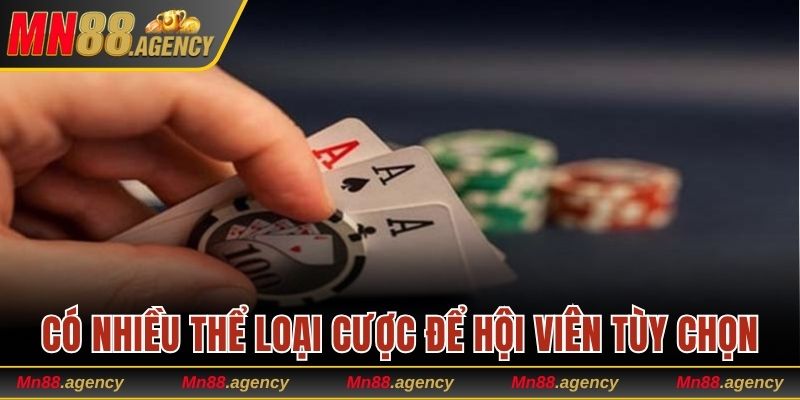 Có nhiều thể loại cược để hội viên tùy chọn